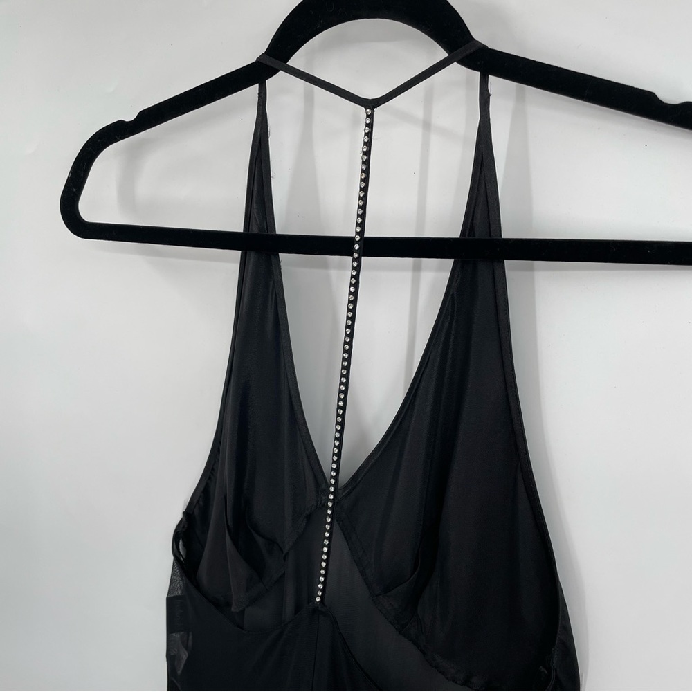 Fredericks of Hollywood Black Satin Maxi Nightgown with Rhinestone Back - Picture 9 of 12